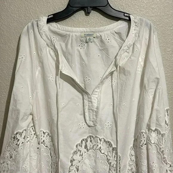 Sundance Princesa Womens White Eyelet Peasant Boho Tunic Top - Picture 2 of 6